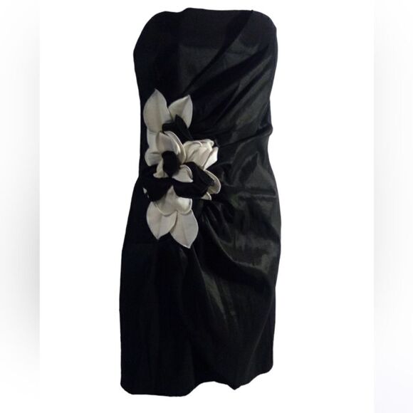 Jessica McClintock black taffeta cocktail dress with flower vintage size 12 - Picture 3 of 10